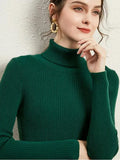 Turtleneck Jumper Woman Knitted Blouse - Green / One Size
