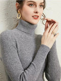 Turtleneck Jumper Woman Knitted Blouse - Grey / One Size