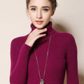 Turtleneck Jumper Woman Knitted Blouse - Purplish red / One Size