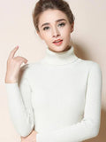 Turtleneck Jumper Woman Knitted Blouse - White / One Size