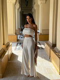 Two Piece Set With Pants Wide-Leg Summer Women White Tube Top with Suit - PI25174W1 / L