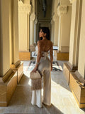 Two Piece Set With Pants Wide-Leg Summer Women White Tube Top with Suit