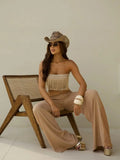 Two Piece Set With Pants Wide-Leg Summer Women White Tube Top with Suit