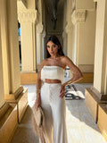 Two Piece Set With Pants Wide-Leg Summer Women White Tube Top with Suit