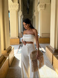 Two Piece Set With Pants Wide-Leg Summer Women White Tube Top with Suit