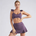 Two Piece Set Women Yoga Gym Running Badminton Skirt Suit - 2pcs set - Purple / L / CN
