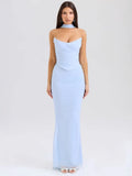 Two Pieces Sets For Women Strapless Off-shoulder Sleeveless Tops And Elegant High Waist Long Skirt - Blue / XS