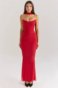 Two Pieces Sets For Women Strapless Off-shoulder Sleeveless Tops And Elegant High Waist Long Skirt - Red / XS