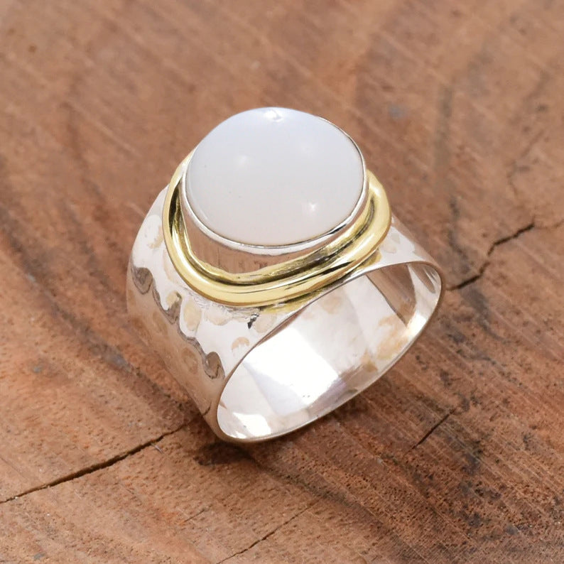 Two-tone Wide-faced Gemstone Ring Vintage - electronic accessories