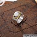 Two-tone Wide-faced Gemstone Ring Vintage - electronic accessories