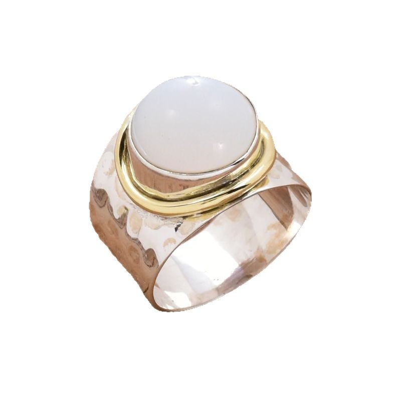 Two-tone Wide-faced Gemstone Ring Vintage - electronic accessories