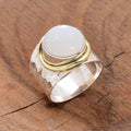 Two-tone Wide-faced Gemstone Ring Vintage - Silver / No 10 - electronic accessories