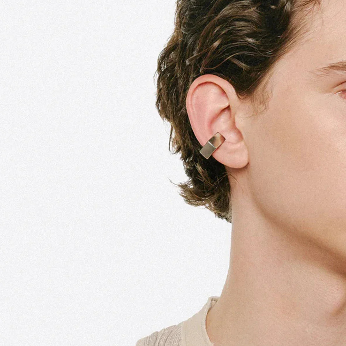 Unique Sterling Stainless Steel Glossy Square Ear Cuff