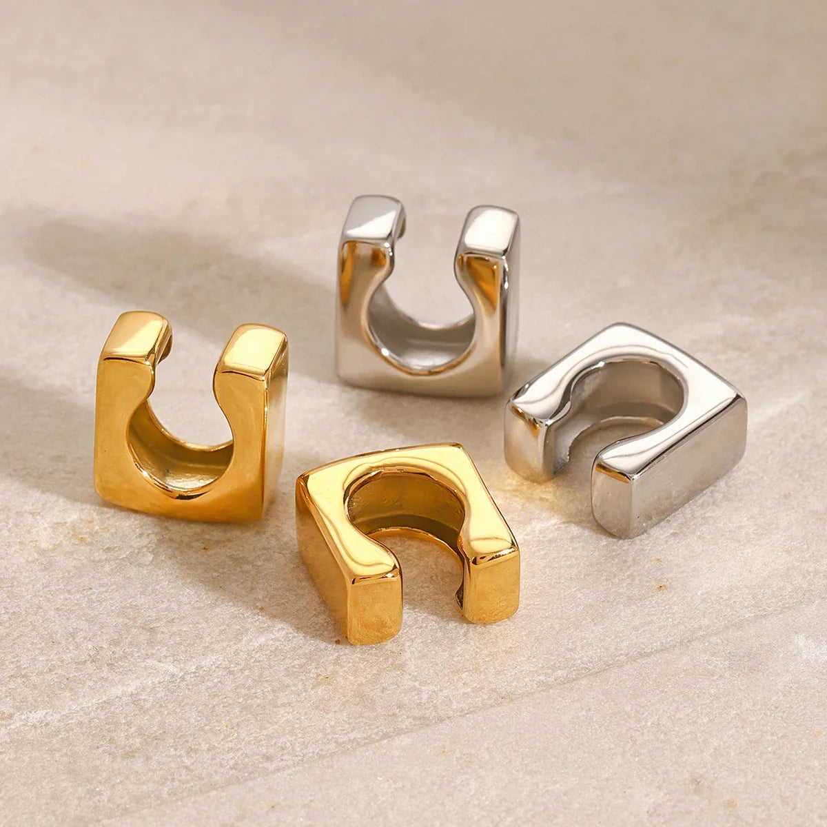 Unique Sterling Stainless Steel Glossy Square Ear Cuff