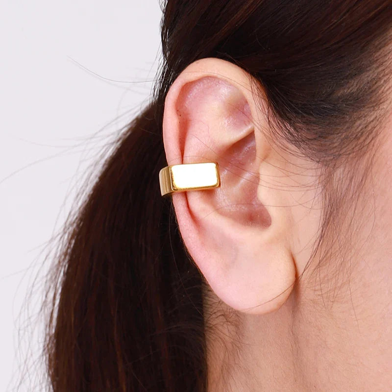 Unique Sterling Stainless Steel Glossy Square Ear Cuff