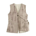 V-neck Buttons Decorative Lace-up Sleeveless Waistcoat Vest Wide-leg Casual Pants Suit - Other