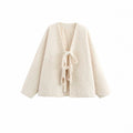 V-neck Cardigan Fashion Casual Lace Up Woolen Coat Short - electronic accessories