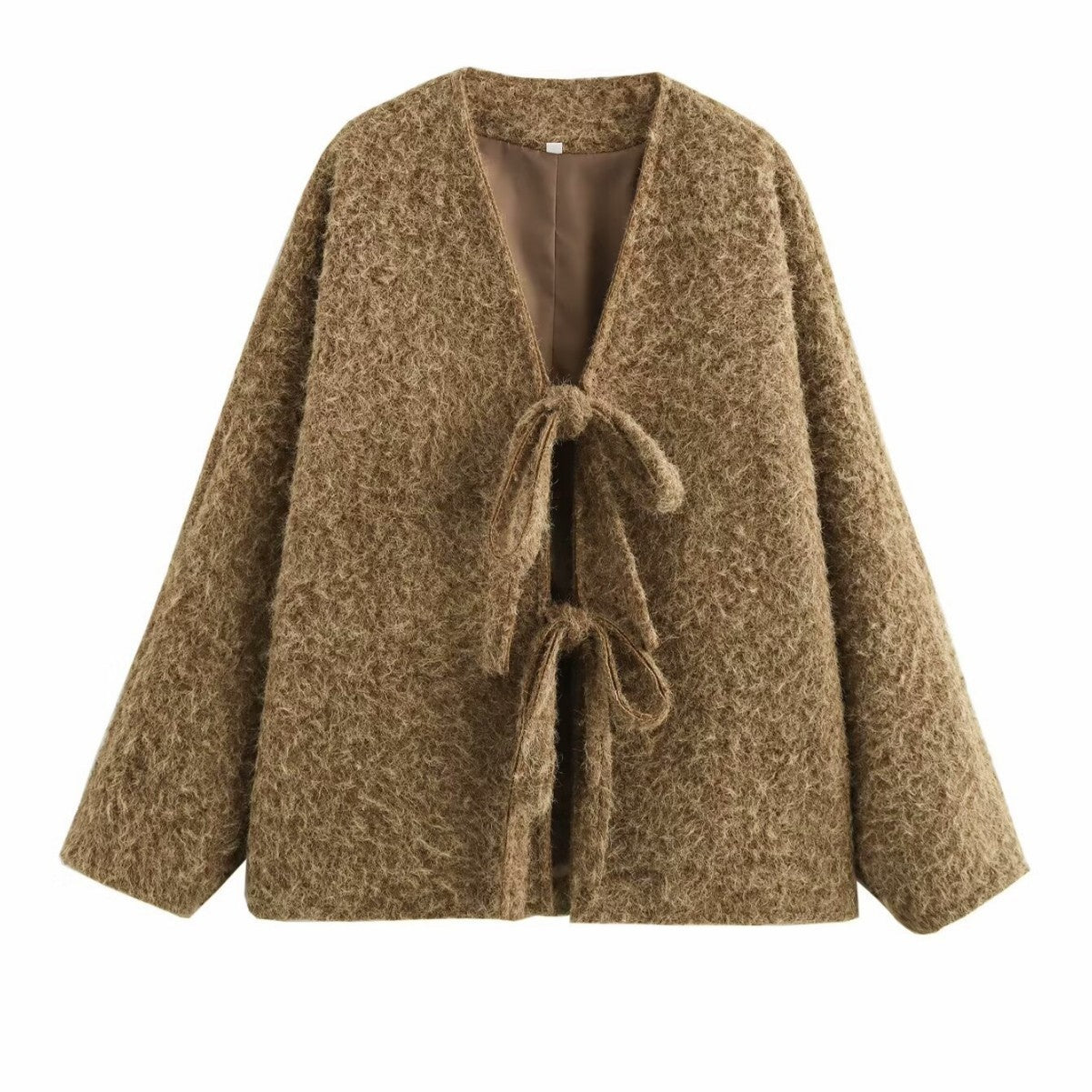 V-neck Cardigan Fashion Casual Lace Up Woolen Coat Short - electronic accessories