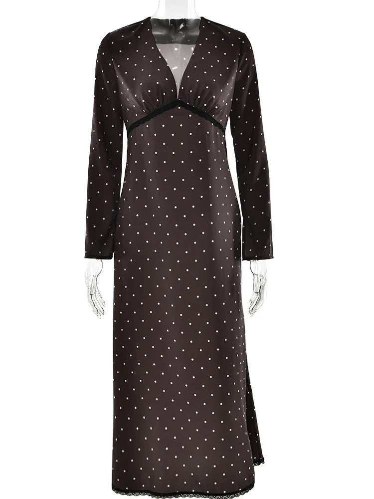 V-neck Printed Polka Dot Women Maxi Dress