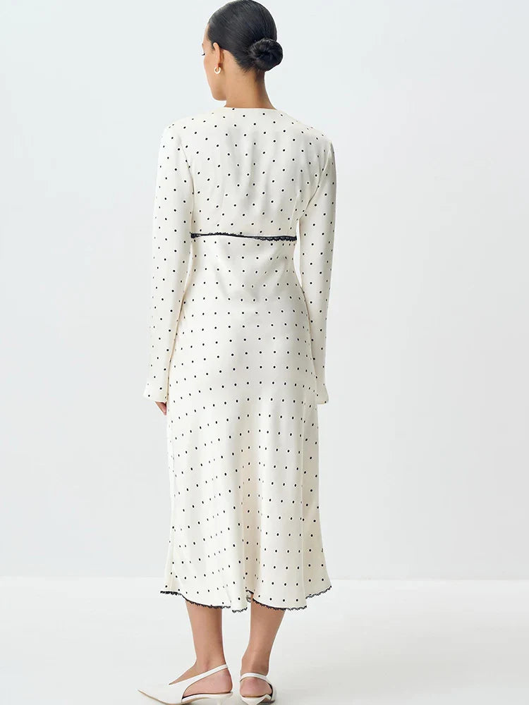 V-neck Printed Polka Dot Women Maxi Dress