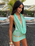 V Neck Sleeveless Backless Knit Beach Dress - Other