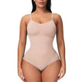 V Neck Spaghetti Strap Bodysuits Compression Body Suits - Beige Brief / L