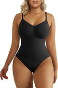 V Neck Spaghetti Strap Bodysuits Compression Body Suits - Black Thong / M