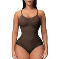 V Neck Spaghetti Strap Bodysuits Compression Body Suits - Brown Brief / L