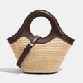 Versatile Straw Woven Handbags Handmade Tote Summer Beach Shoulder Bag - Brown