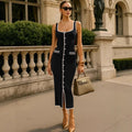 Vest-style Dress Contrast Color Single Row Multi-buckle Slit Long Knitted - electronic accessories