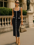 Vest-style Dress Contrast Color Single Row Multi-buckle Slit Long Knitted - Black / L - electronic accessories