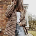 Vintage Bouble Breasted Plaid Women Blazer