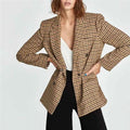 Vintage Bouble Breasted Plaid Women Blazer