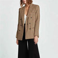 Vintage Bouble Breasted Plaid Women Blazer
