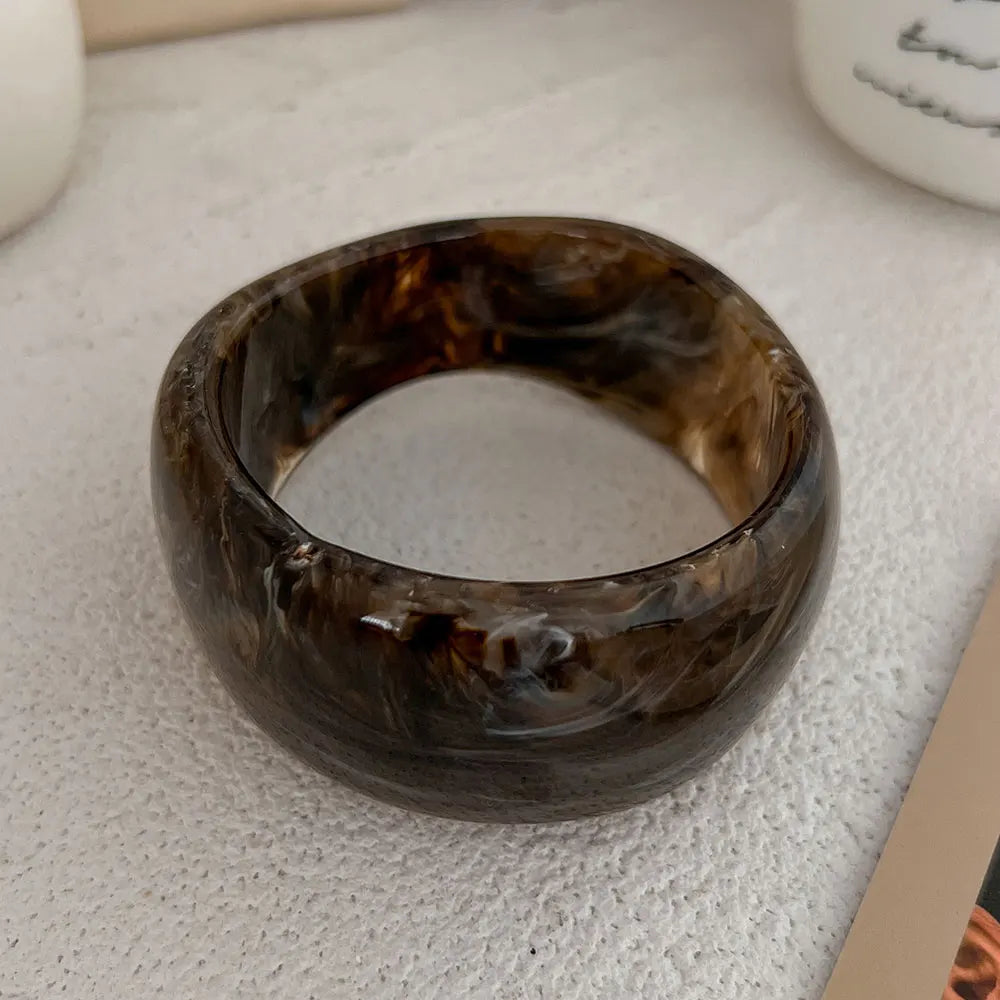 Vintage Chunky Coffee Thick Resin Acrylic Smudging Bangles - 2657 Brown