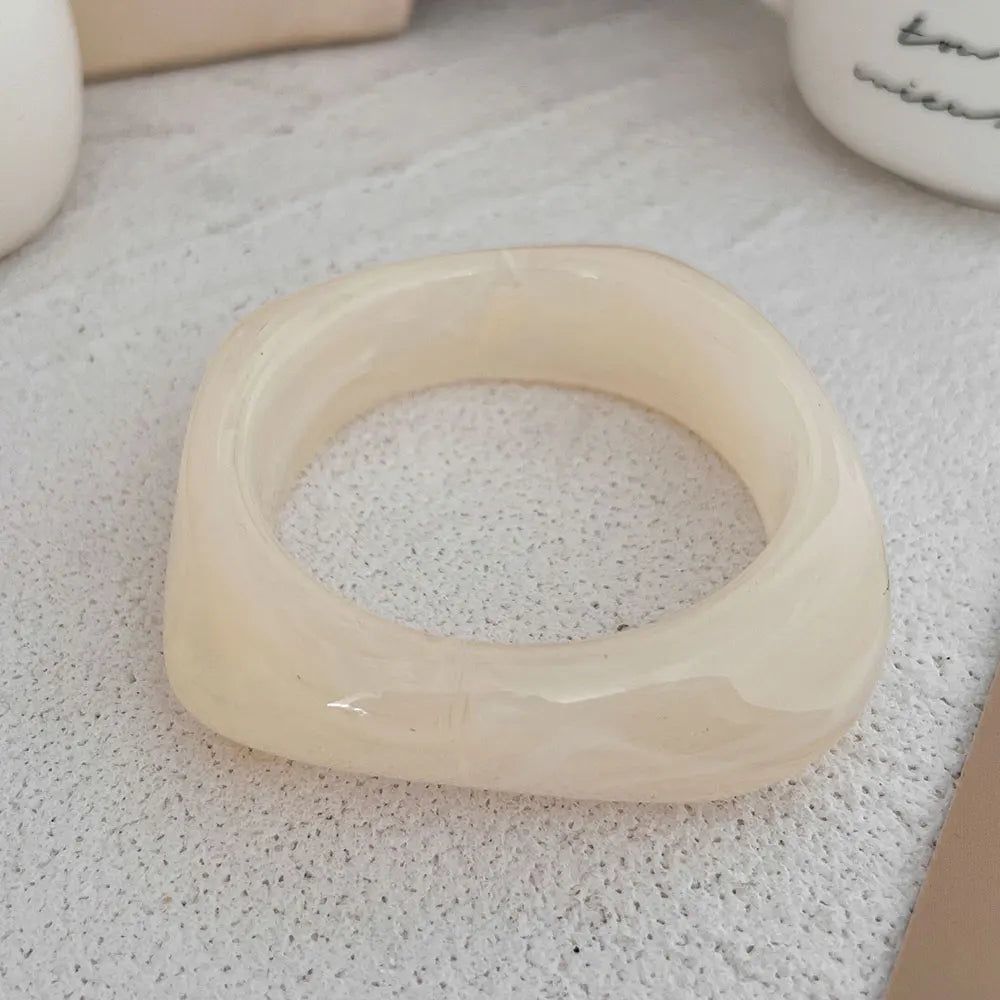Vintage Chunky Coffee Thick Resin Acrylic Smudging Bangles - S173 White