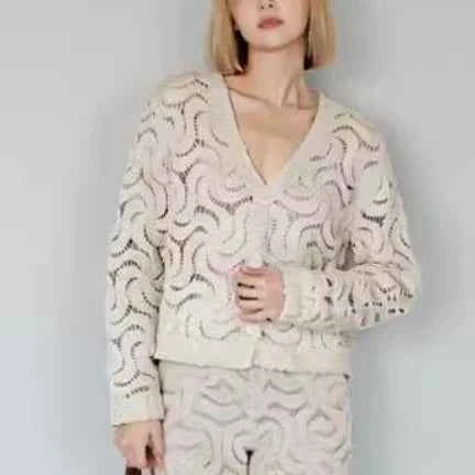 Vintage Embroidered Crochet Hollow Out V Neck Blouse Women Shirt