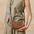 Vintage Genuine Leather Crescent Small Shoulder Crossbody Bags For Women