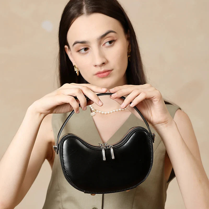 Vintage Genuine Leather Crescent Small Shoulder Crossbody Bags For Women