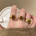 Vintage Gothic Brown Crystal Cross Geometry Open Rings - r915abc
