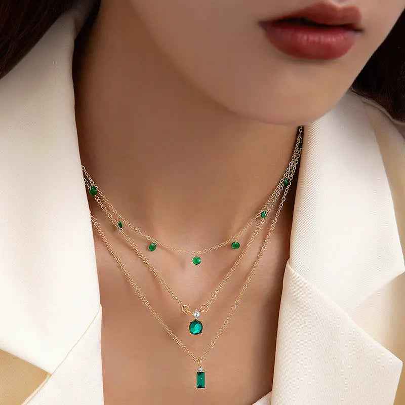Vintage Grandmother Blue Green Pearl Multilayer Simplicity Necklace - 24131gold - electronic accessories
