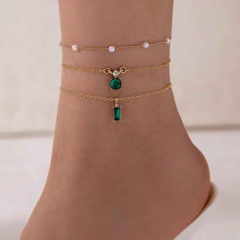 Vintage Grandmother Blue Green Pearl Multilayer Simplicity Necklace - 231981gold - electronic accessories