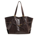 Vintage Large Capacity PU Leather Tote Bag - Coffee / 42x18x30cm