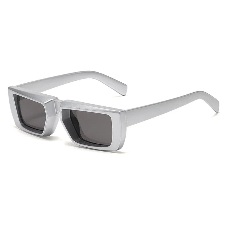 Vintage Rectangle Sunglasses Women - SilverWhite-Black / As the picture