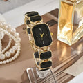 Vintage Rectangular Large Rhinestone Bracelet Watch for Women - Black