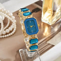 Vintage Rectangular Large Rhinestone Bracelet Watch for Women - Blue