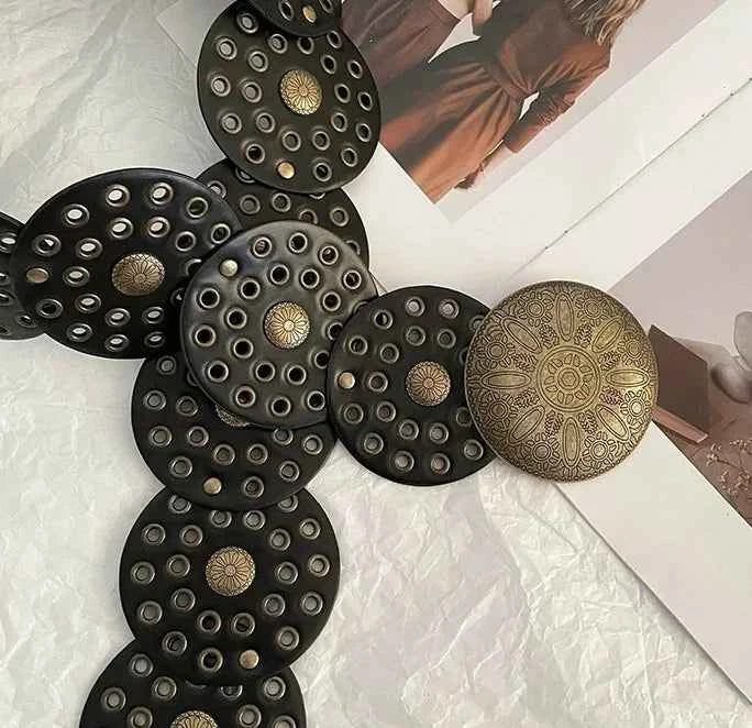 Vintage Rivet Patchwork Design Wide Belts For Women