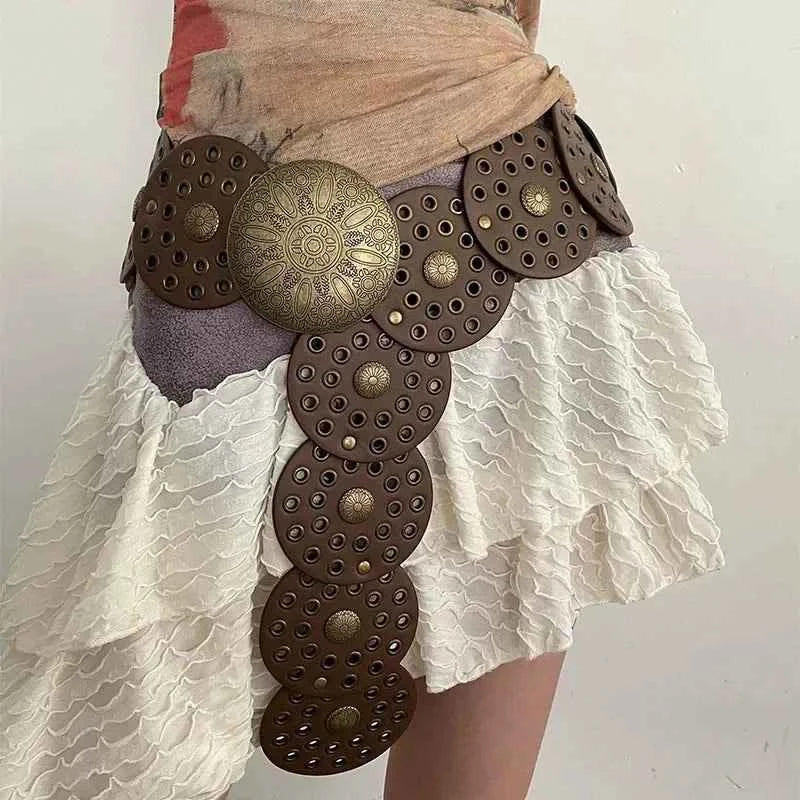 Vintage Rivet Patchwork Design Wide Belts For Women