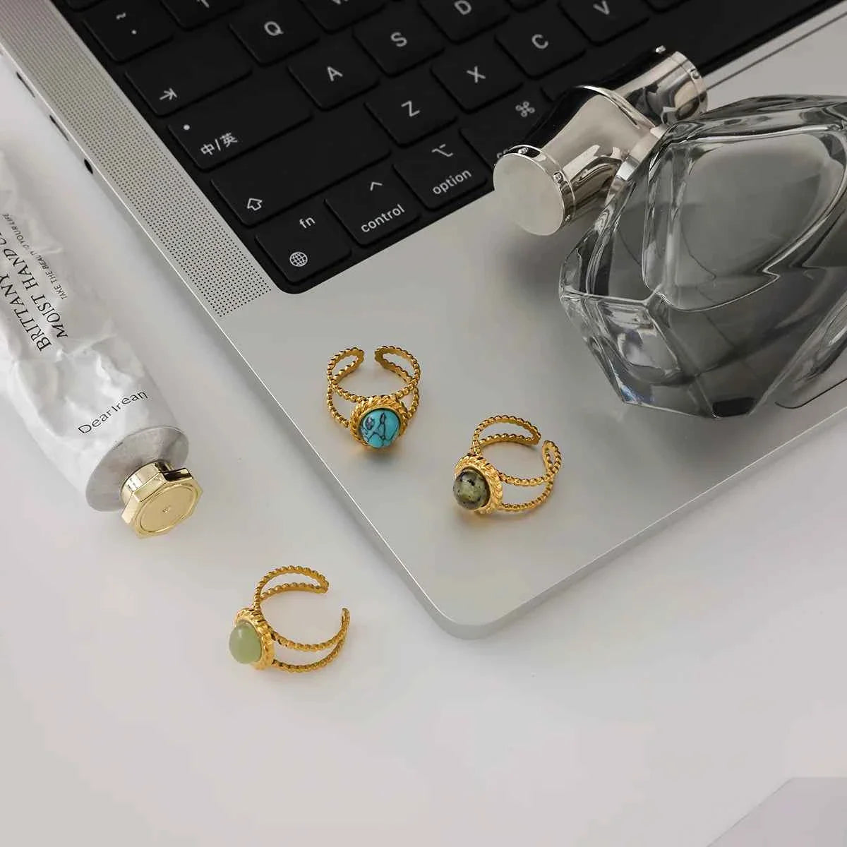 Vintage Stainless Steel Oval Turquoise Ring