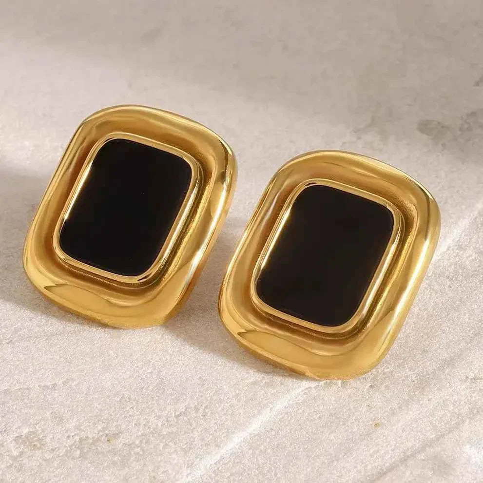Vintage Stainless Steel Resin Square Stud Earrings